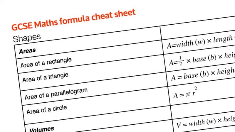 GCSE maths formula cheat